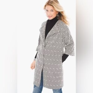 Chico's Chevron Knit Jacquard Longline Jacket US Size XL Black & White‎